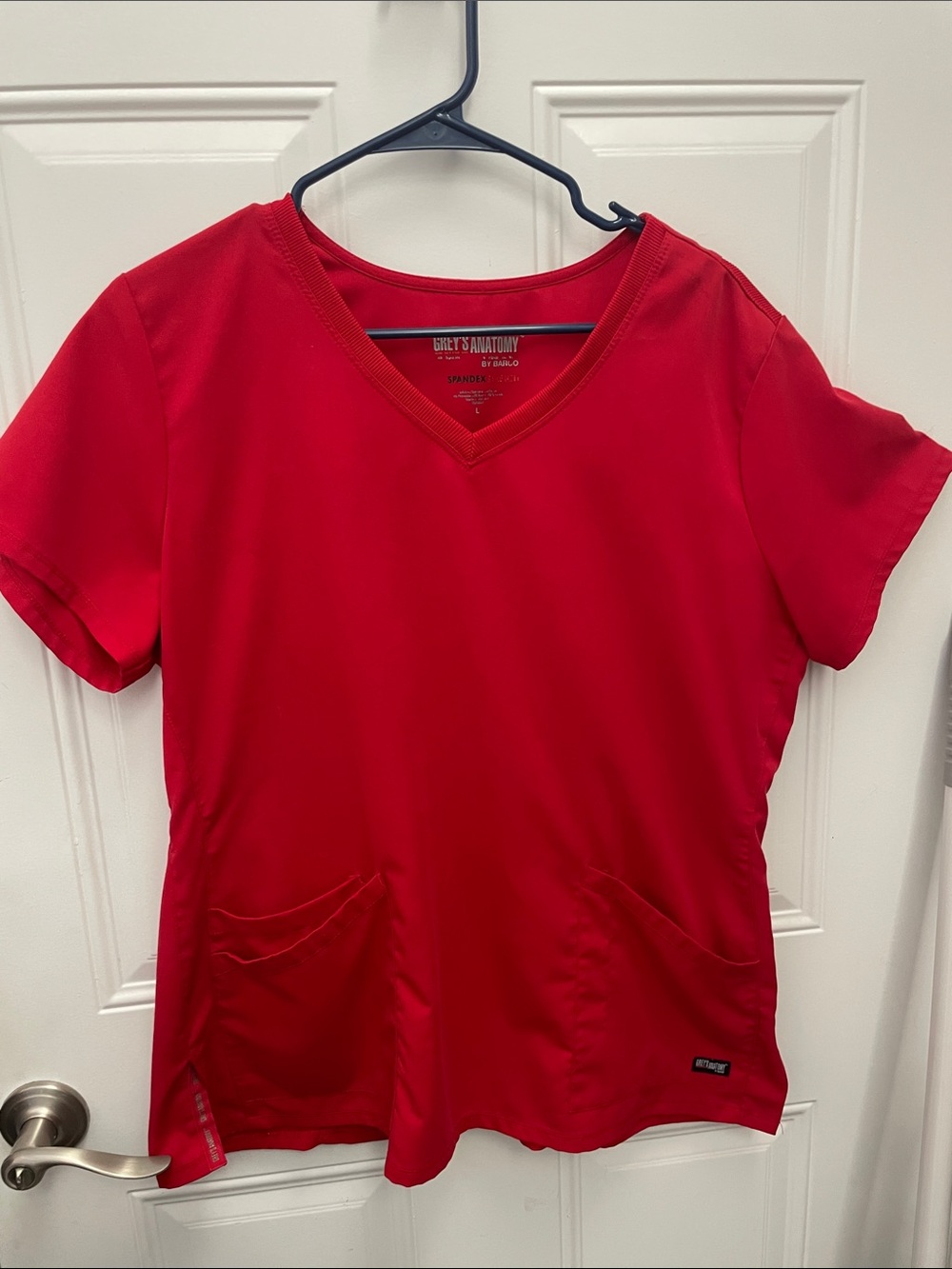 Grey's Anatomy Women's Red V-Neck Scrub Top with Pockets